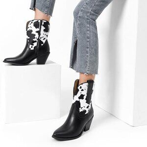 Women's cowgirl cow ankle boots